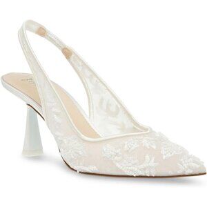 Betsey Johnson Womens Ivory Textile Closed Pointed Toe Slingback Nikki Pump